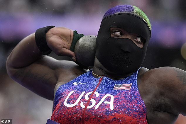 Saunders also donned his signature mask during the shot put final at the Olympics.