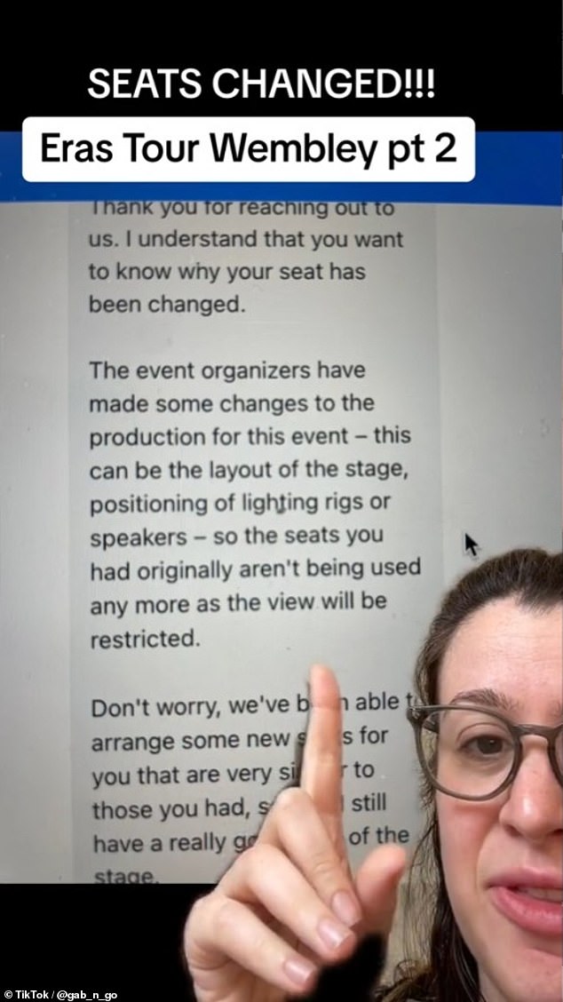 Some fans received emails from Ticketmaster about seating changes, with ticket holders reporting they had been moved to 40 or 50 seats, or to different sections entirely.