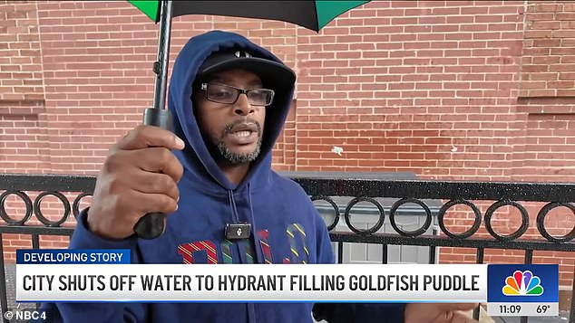 Jequan Irving (pictured), 47, and his neighbors bought 100 common goldfish from a nearby pet store for $16 and threw them into the water.