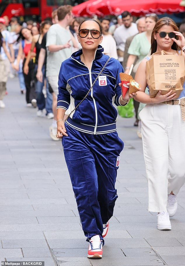 Myleene's oversized ensemble retails for £200 and she paired it with colourful trainers.