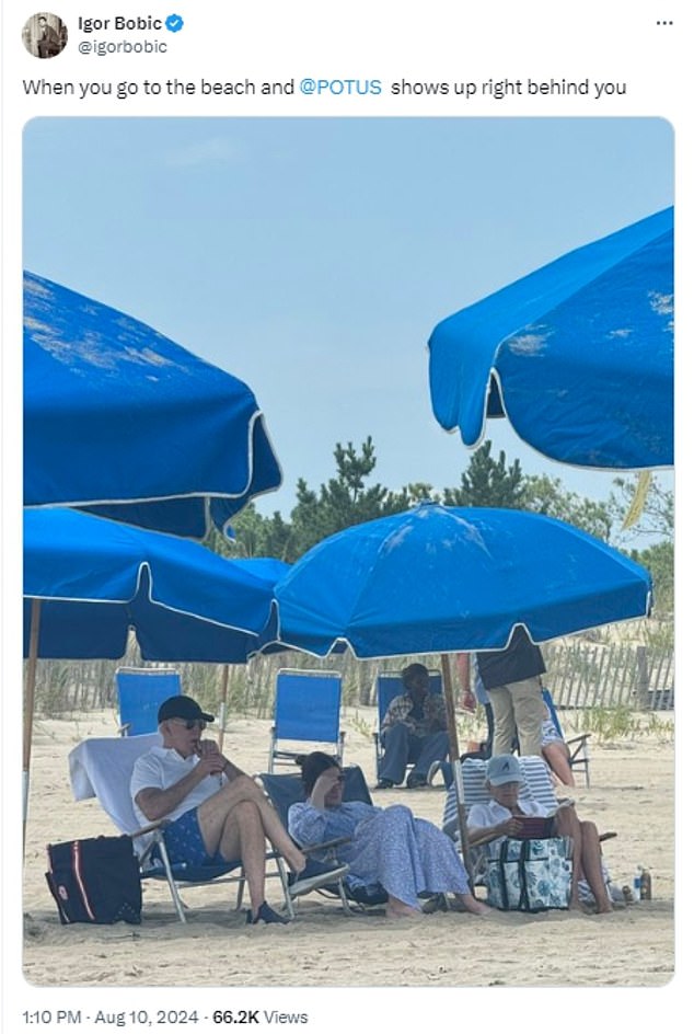 Although aides kept Biden at a good distance from a press corps following him, he happened to sit across from a D.C. reporter on the beach, which is about three hours from Washington.