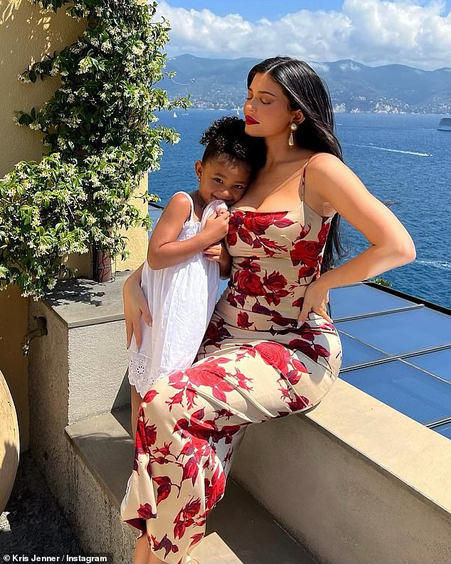 Kris also shared snaps of Kylie cuddling her own children, daughter Stormi, six, and son Aire, two.