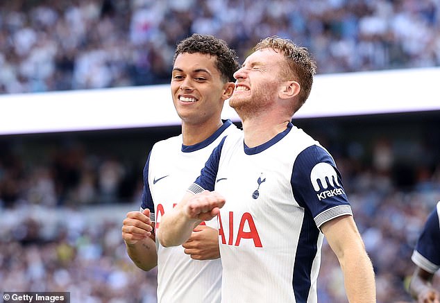 The hosts took the lead in the first minute when winger Dejan Kulusevski (left) exchanged a one-two with Brennan Johnson (right) before finding the net.