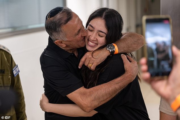 The moment Noa was reunited with her father Yakov in June after eight months of captivity.