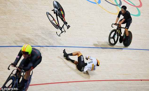 Spanish rider Albert Torres was sent flying after hitting Belgian Fabian Van de Bossche