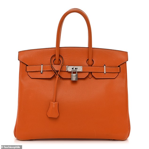 The Hermès Epsom Birkin 35, made from orange Epsom d'H leather and palladium-plated hardware, costs $11,500 at TheRealReal