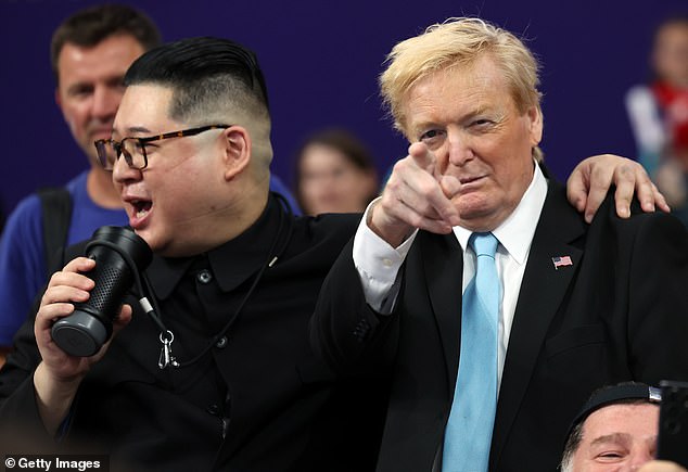 Australian music producer Howard X (left), a well-known impersonator of the North Korean leader, was seen posing with Donald Trump impersonator Russell White (right).