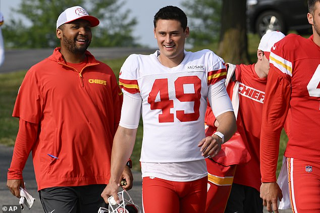 Matt Araiza, seen in practice last week, made his NFL debut on Saturday for the Chiefs.