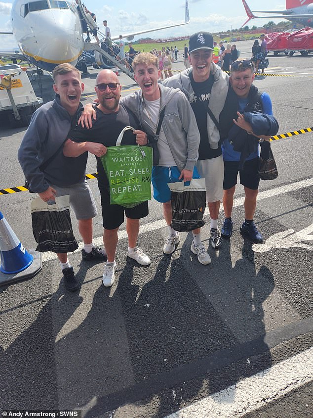 The raver partied all night until 5am on Friday before having to head home. After touching down in the UK, Andy caught a train and arrived home just 24 hours after his departure - the whole journey costing him less than £200. He is pictured on his way to Ibiza.