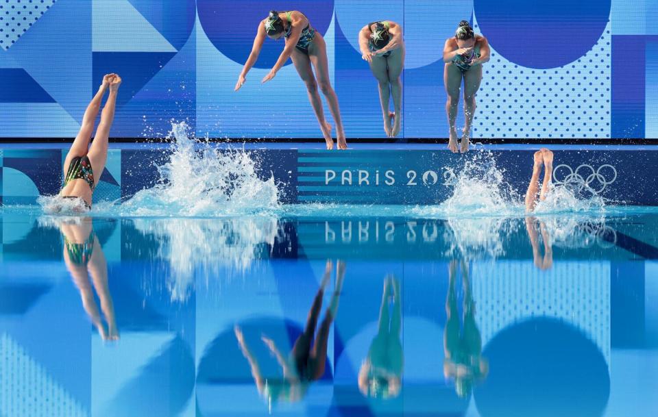 Team Australia competes during the artistic swimming competition at the Paris 2024 Olympic Games.