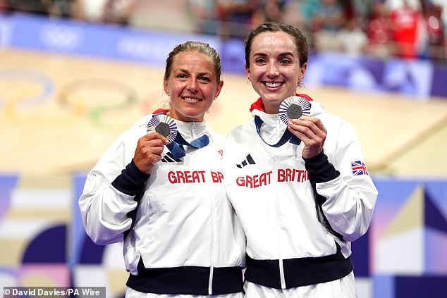 Evans (left) already has a medal from the Paris Games with a silver in the women's Madison.