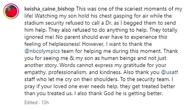 Bishop Keisha Caine says security inside the stadium initially refused to call a doctor for Lyles, who was suffering from Covid-19.