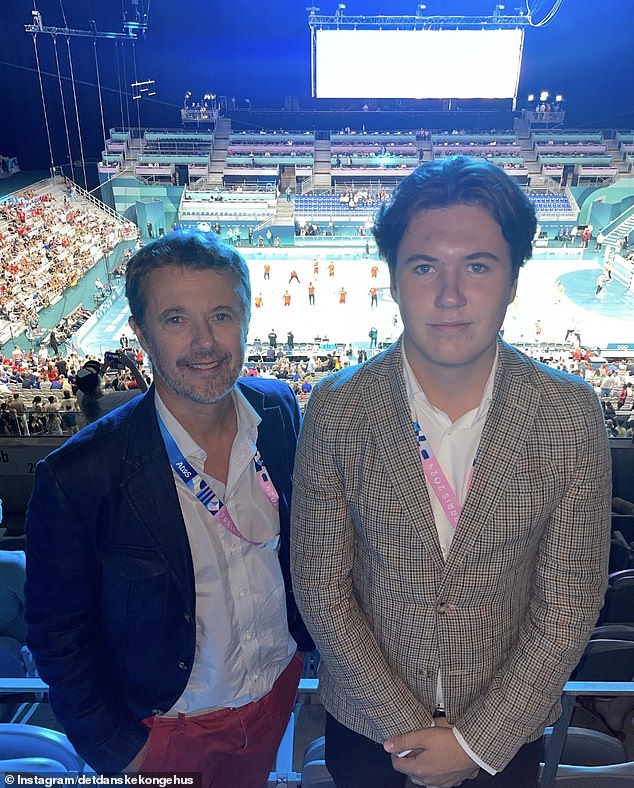 King Frederik X and Crown Prince Christian of Denmark watched the men's handball final at the Paris Olympics today