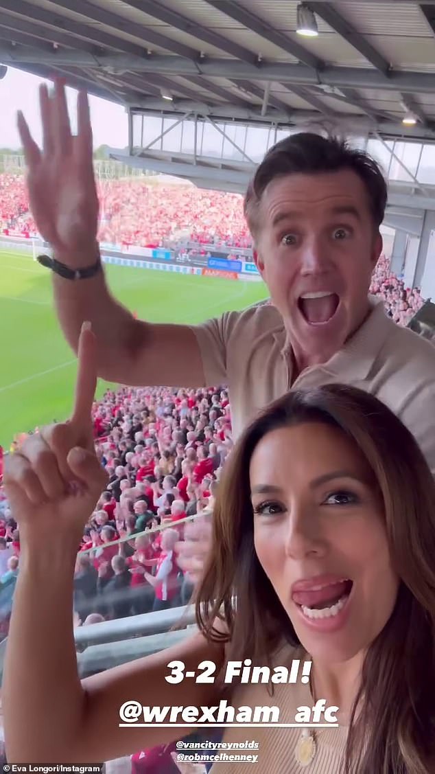 Eva Longoria joined Ryan Reynolds at Wrexham AFC on Sunday and the pair cheered on the big win together.