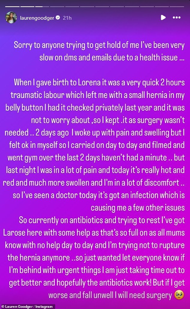 Lauren had initially shared a statement with her followers apologizing for being slow with responses due to her health condition.