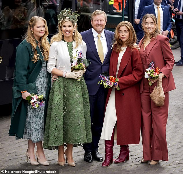 Princess Amalia, Queen Máxima, King Willem-Alexander, Princess Alexia and Princess Ariane during King's Day in Emmen in April