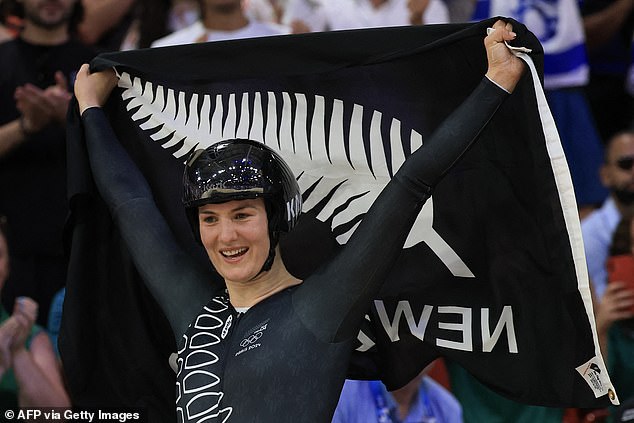 New Zealand's Ellesse Andrews celebrates her victory in the women's track cycling sprint final before Paris Olympics organisers quickly forgot about her