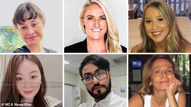 Six people died in the horrific attack: top, left to right: Jade Young, Ashlee Good and Dawn Singleton. Bottom, left to right: Cheng Yixuan, Faraz Ahmed Tahir and Pikria Darchia.