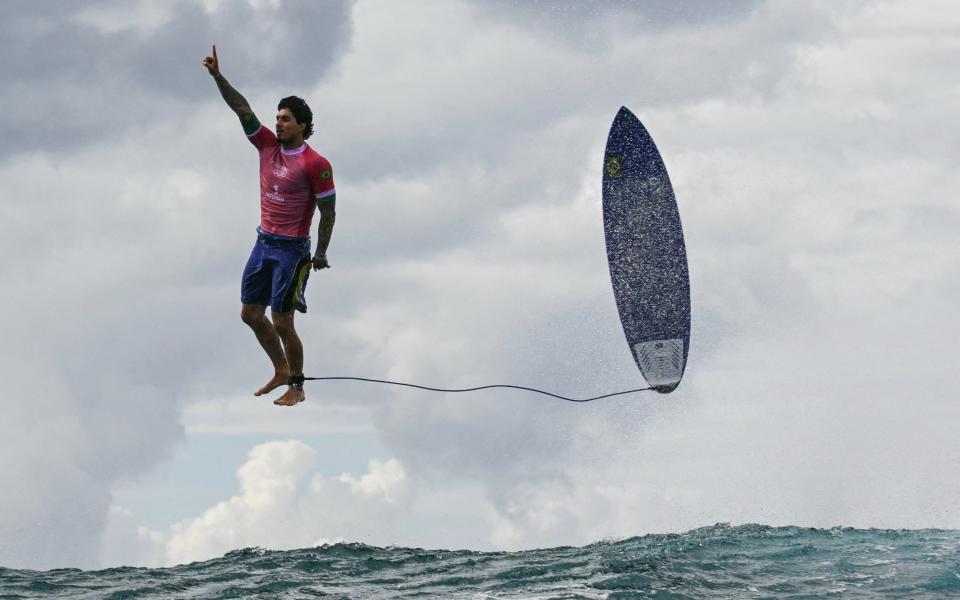 Brazilian Gabriel Medina surfs in Tahiti at the Paris Olympics