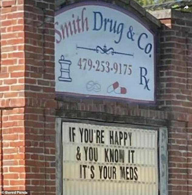 This pharmacy in Arizona has a clear message for those who thought they were responsible for their own happiness.