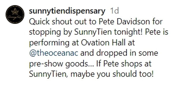 Last month, Pete admitted he still smokes weed after quitting cocaine and ketamine, and posed with him at a marijuana dispensary over the weekend (pictured above).