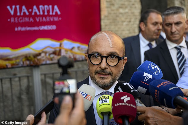 Italian Culture Minister Gennaro Sangiuliano (pictured) is also rumoured to be on the guest list.