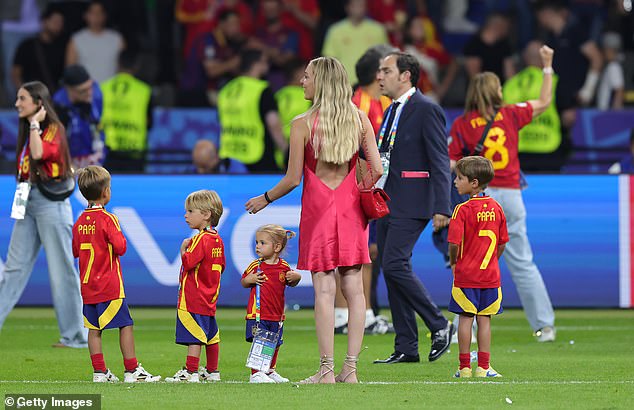 Morata and Campello's four children also took to the pitch after Spain beat England 2-1