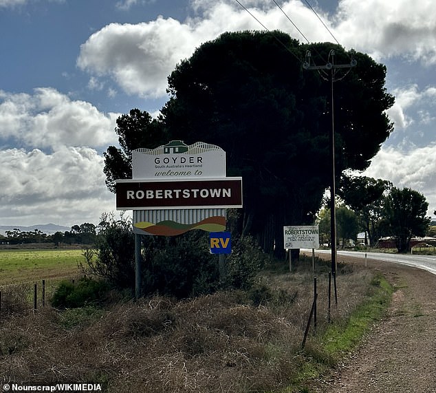 The possible UFO sighting was filmed in Robertstown, South Australia (pictured) at 8.45pm on Saturday night.