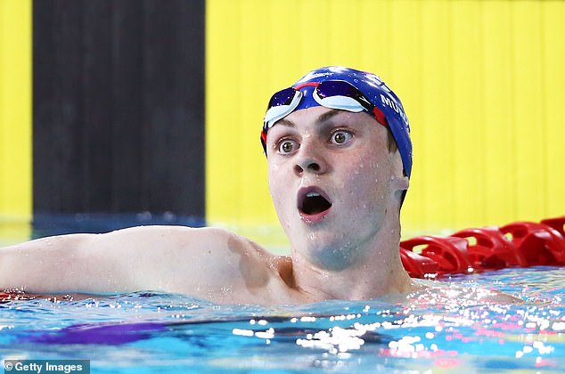 Ryan Murdoch reacts in shock to his victory in the 200m breaststroke final