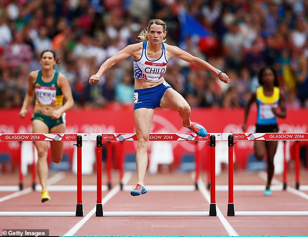 Eilidh Child competes in the women's 400m hurdles at Hampden