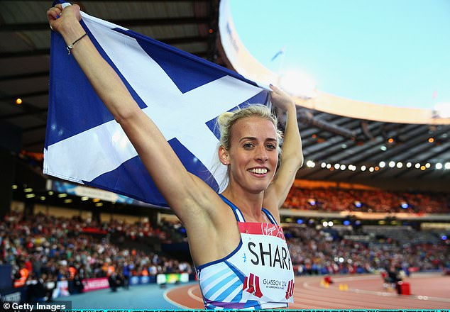 Scotland's Lynsey Sharp celebrates her silver in the women's 800m final in Glasgow