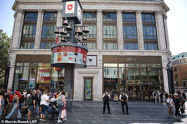 A police cordon has been installed around the double doors of the TWG tea shop in Leicester Square.