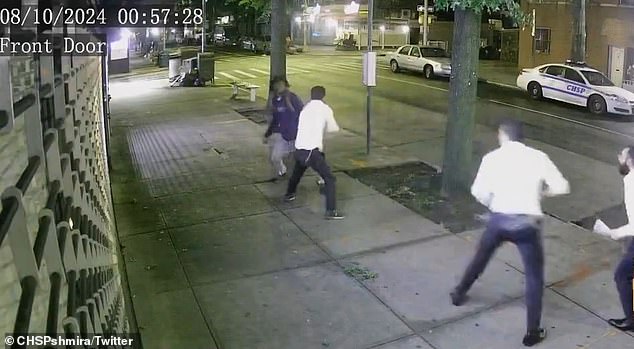 The man recalled that he had been part of a procession that sat peacefully for dinner near the synagogue where he is currently studying, just hours earlier. The victim is seen standing his ground against the attacker as his friends look on.