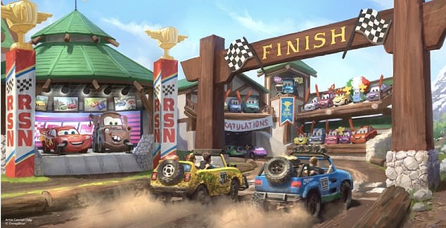 Shaboozey also thrilled the crowd with a new version of Life Is a Highway to also announce a Cars themed area (AI image of Disney's vision for the new land)