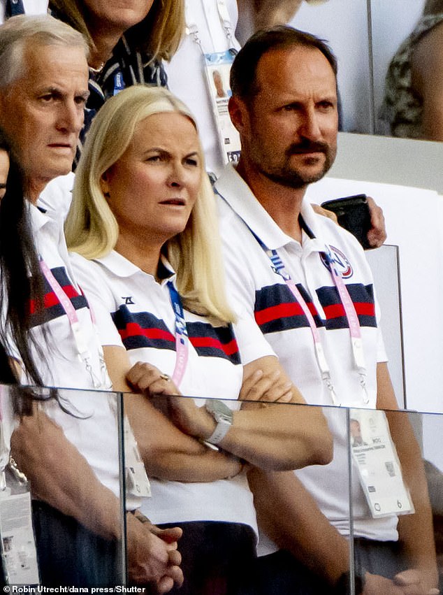 Crown Princess Mette-Marit and Crown Prince Haakon watch the athletics events at the Stade de France