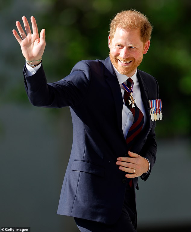 Mr Kettler was seen entering St Paul's Cathedral with the Duke for the anniversary service, which was attended by figures including Harry's uncle Earl Spencer but no other members of the Royal Family (pictured, Harry at St Paul's in May).