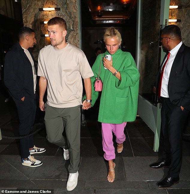 De Ligt was also seen holding hands with his wife as the couple left the luxury restaurant on Deansgate.