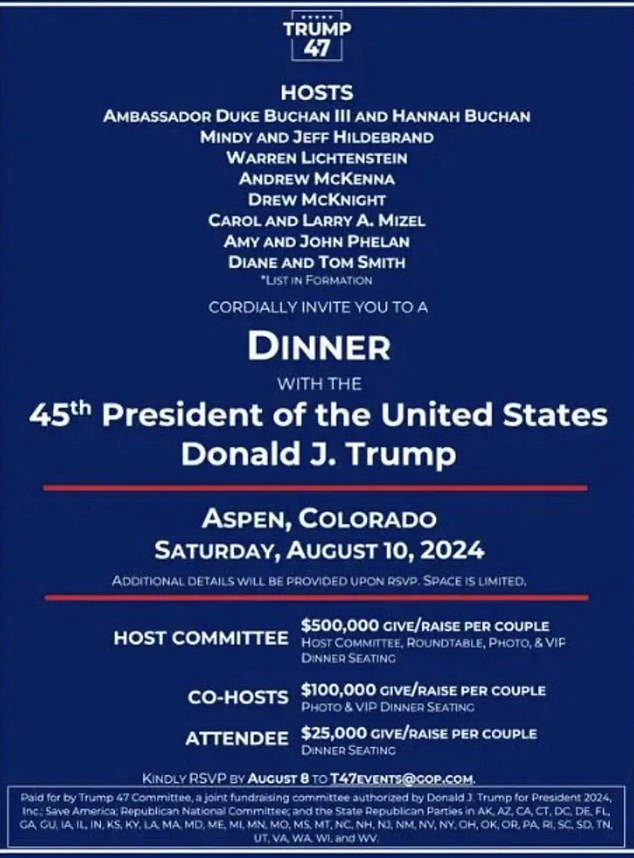 Trump used Epstein's old plane to fly him to a fundraising dinner in Aspen, Colorado, on Saturday.