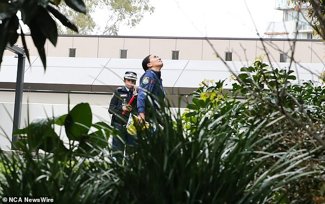 The 21-year-old woman was found dead inside a unit in an apartment block on Conder Street in Sydney's inner west at 8.50am on Monday (pictured: officers at the scene)