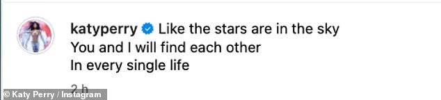 Posting the clip on Instagram, Katy captioned the post: 'Like the stars in the sky, you and I will meet in every lifetime.'