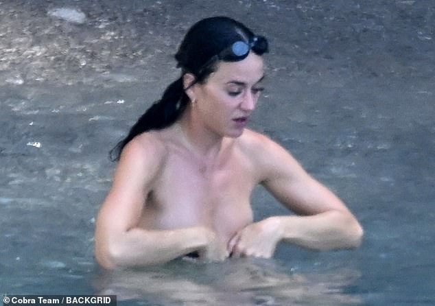 The holiday also saw Katy almost suffer a wardrobe malfunction while swimming.