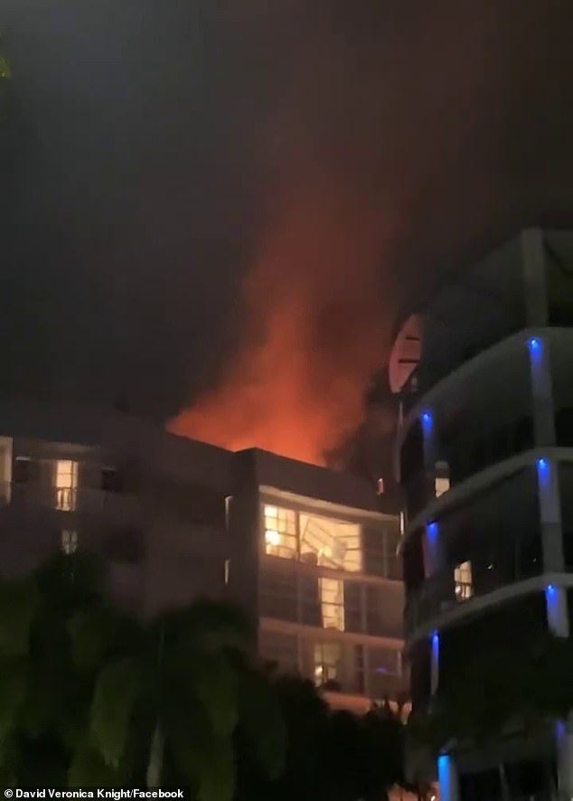 Emergency services were called to the Double Tree Hotel by Hilton in Cairns after a helicopter crashed into the roof of the building, causing a massive fire.