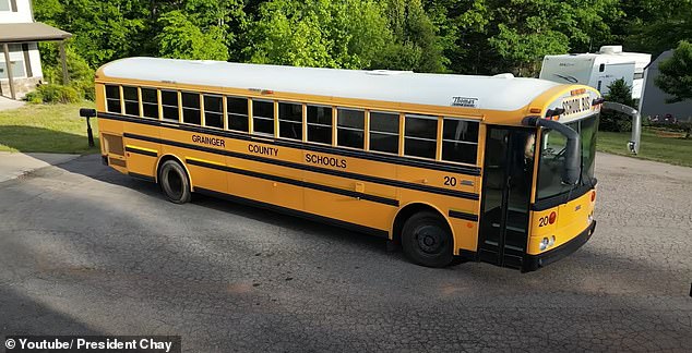 After purchasing the yellow vehicle, he explains in the film that the first job was to remove the 28 passenger seats to create a blank canvas.