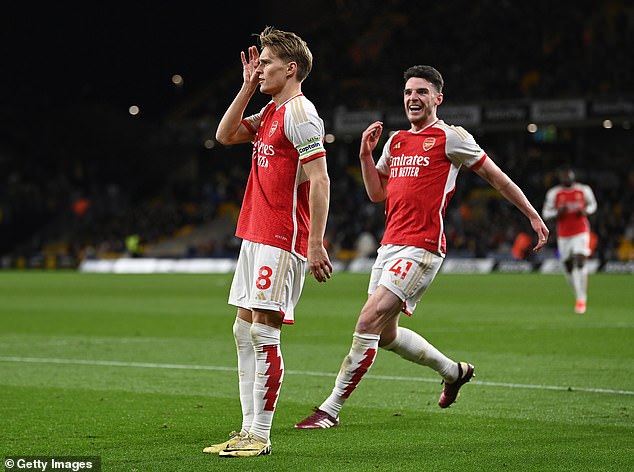 Martin Odegaard (left) is on the shortlist, but his Arsenal team-mate Declan Rice (right) is not.