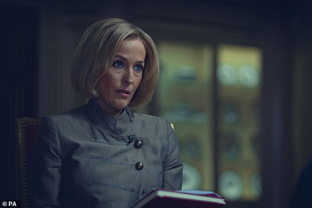 Gillian Anderson plays Emily Maitlis as she deliberately interrogates the Duke (pictured in Scoop)