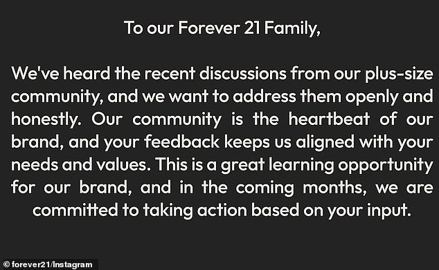 Forever 21 denied the allegations in a lengthy statement posted on Instagram.