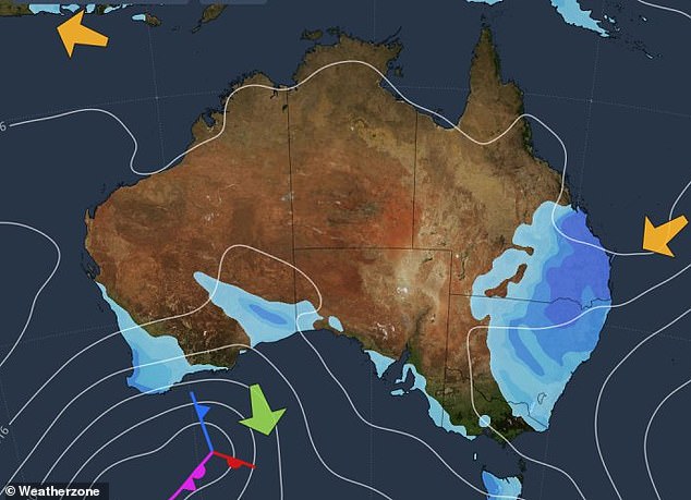 Sydney and Canberra are also affected by wet weather, while a separate system is producing rain over the Perth area.