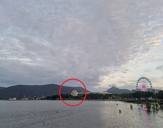 Cairns Double Tree Hilton (circled) was at the centre of a photo Blake posted on Instagram, writing 