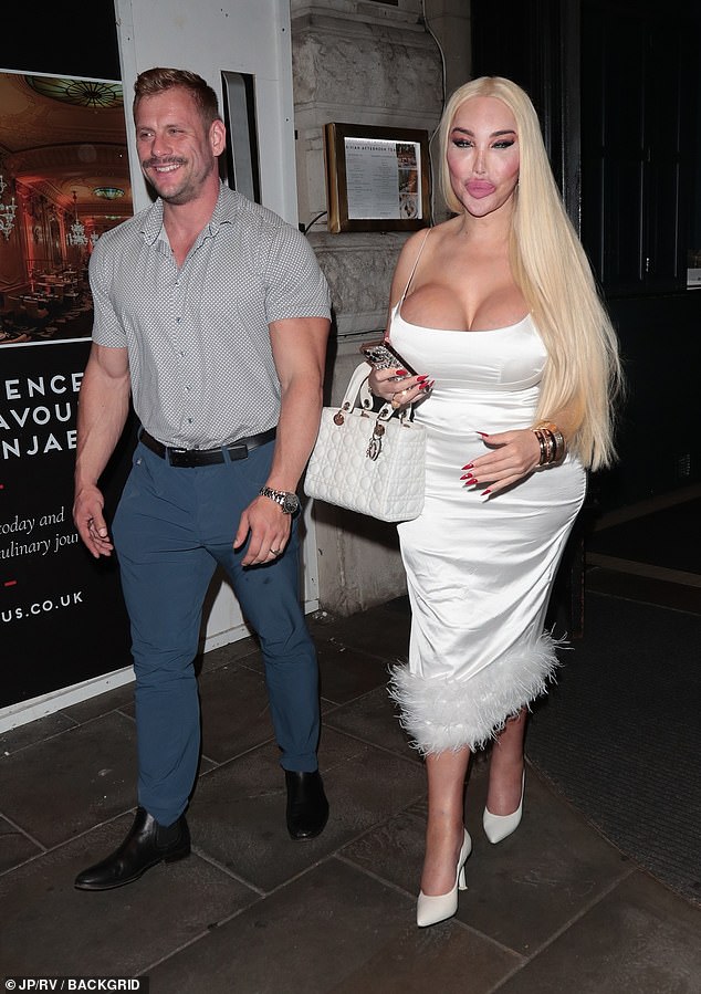 Meanwhile, fitness model Dalton showed off his sculpted muscles in a grey printed Cuban shirt with a pair of dark blue trousers and leather boots.