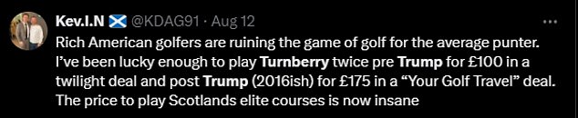 Golfers at X pointed the finger at the former US president and the influx of wealthy American gamblers he has attracted.